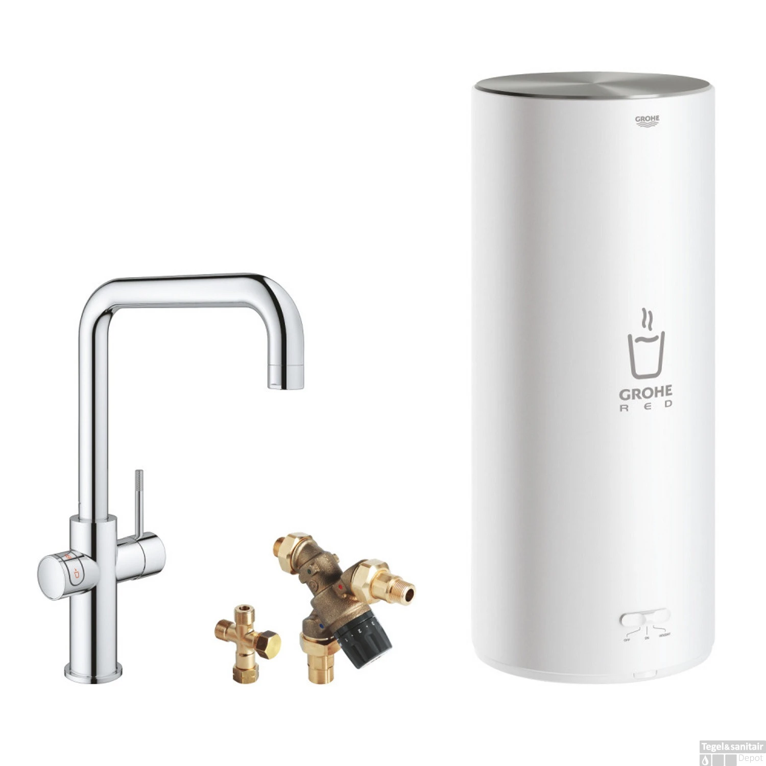 Kokendwaterkraan Grohe Red New Duo Met U Uitloop En L Size Boiler Chroom