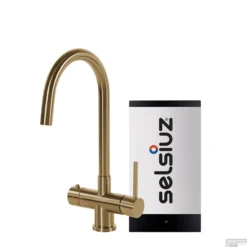 Kokendwaterkraan Selsiuz Steel Rond Gold Inclusief Combi Extra Boiler