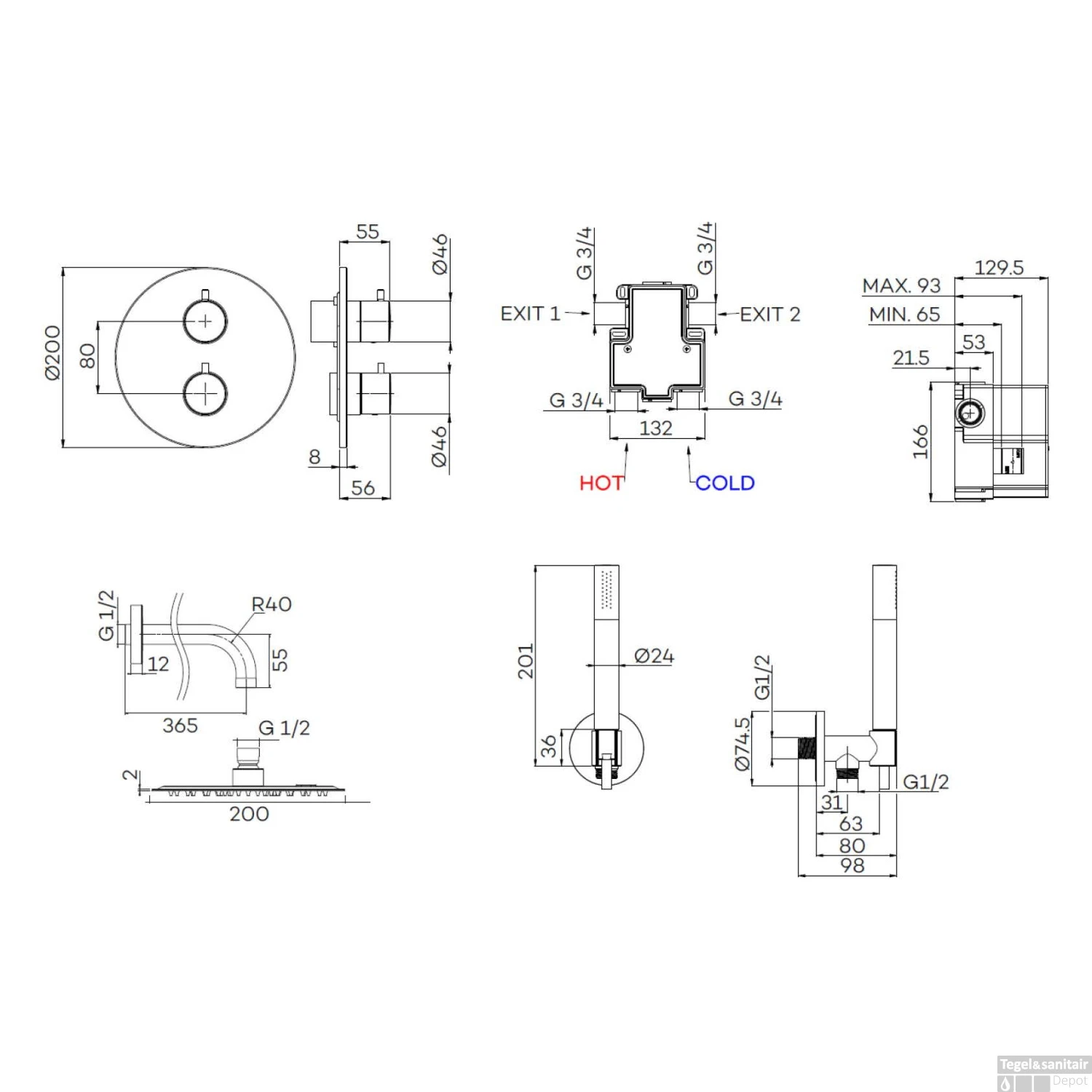 Inbouw Thermostatische Regendoucheset Lagoo Garda Met 2-Weg Omstel En Handdouche Mat Zwart 4 Inbouw Thermostatische Regendoucheset Lagoo Garda Met 2-Weg Omstel En Handdouche Mat Zwart - Afbeelding 2