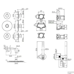 Inbouw Thermostatische Regendoucheset Lagoo Garda Met 2 Stopkranen En Handdouche Chroom -Exporteren Badkamer Top Winkel lcs2 tekening