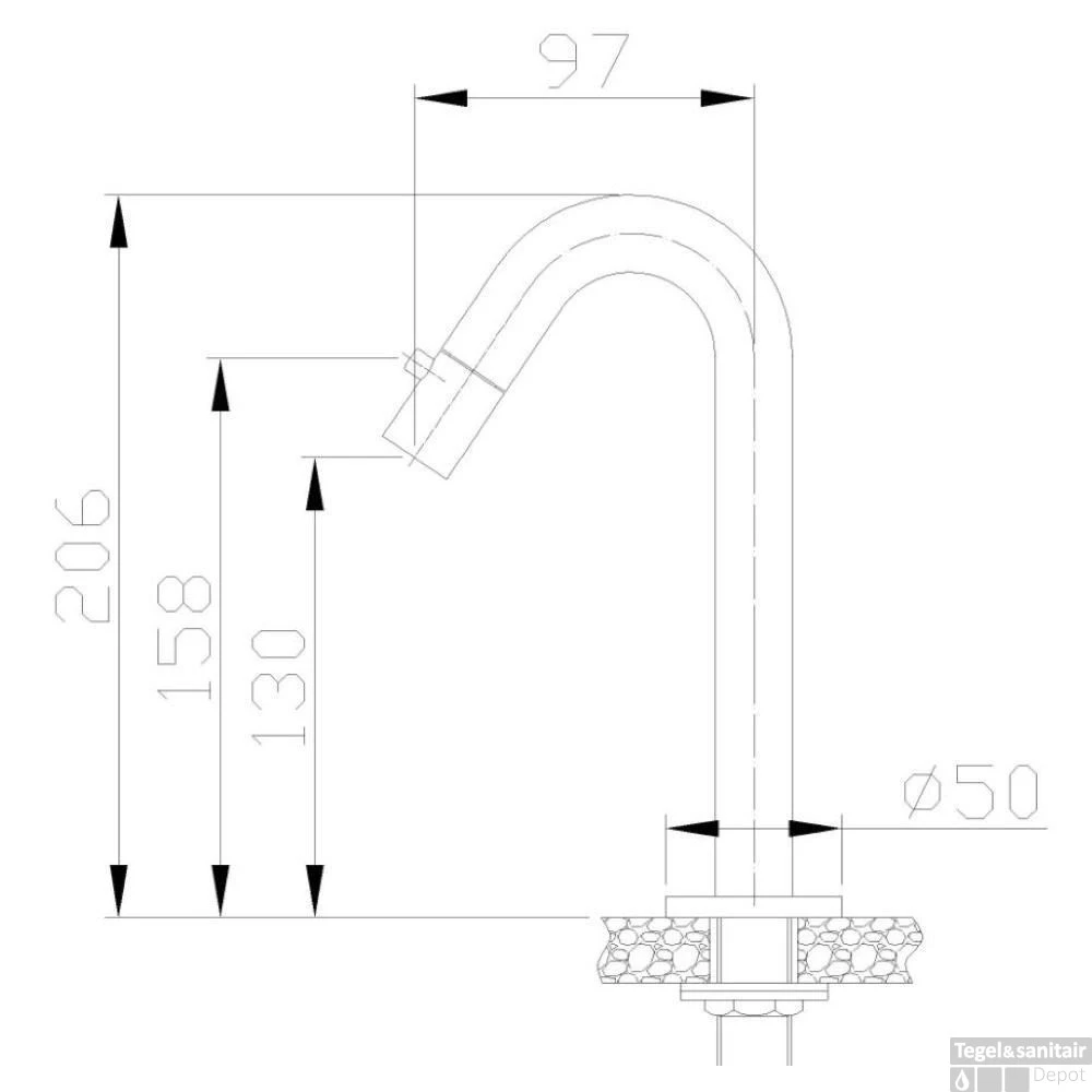 Metro Toiletkraan Staand Rond Chroom 1/2 4 Metro Toiletkraan Staand Rond Chroom 1/2 - Afbeelding 2