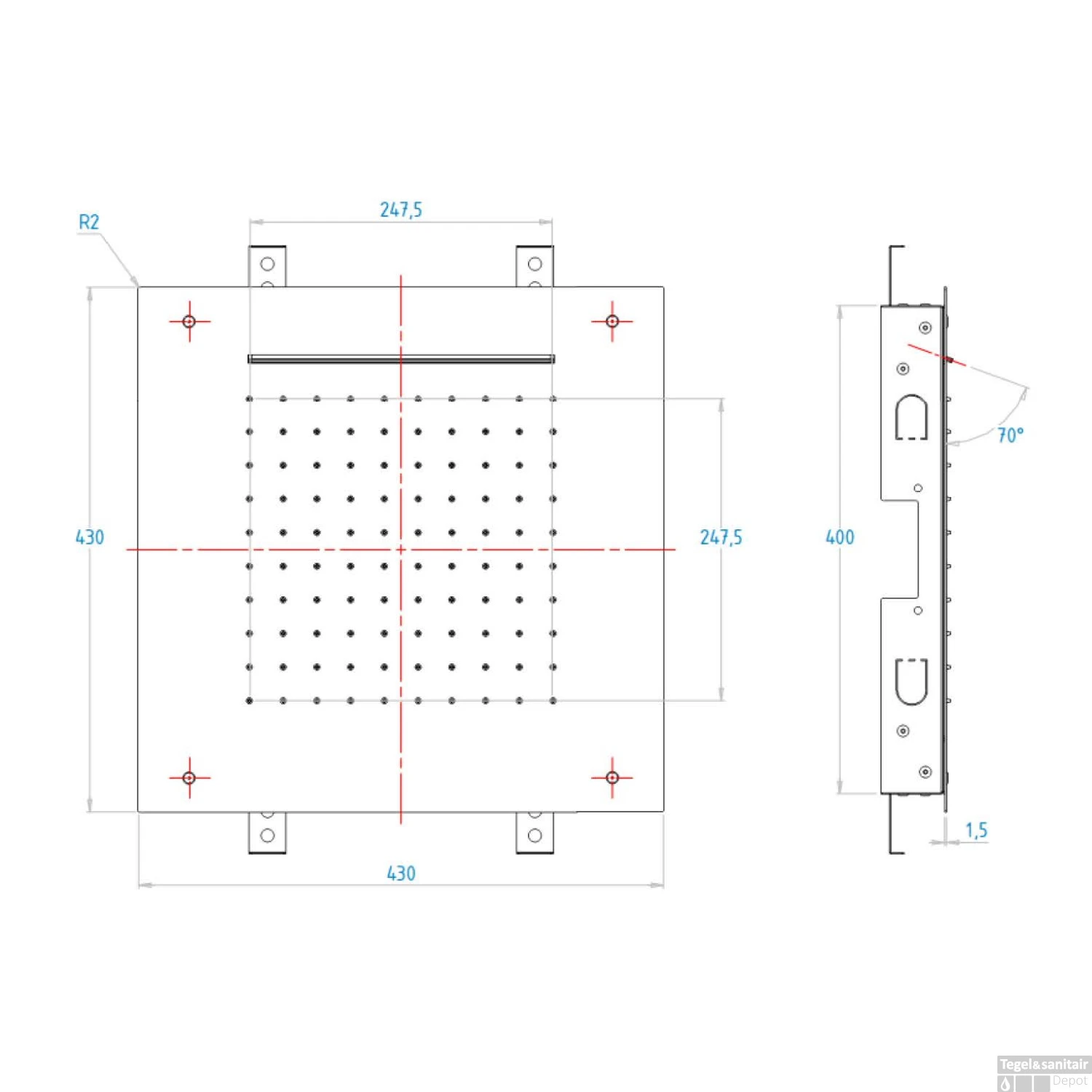 Hoofddouche Showerlicious Lagoo Nesso Met Cascade 43 X 43 Cm RVS Geborsteld Nikkel 4 Hoofddouche Showerlicious Lagoo Nesso Met Cascade 43 X 43 Cm RVS Geborsteld Nikkel - Afbeelding 2