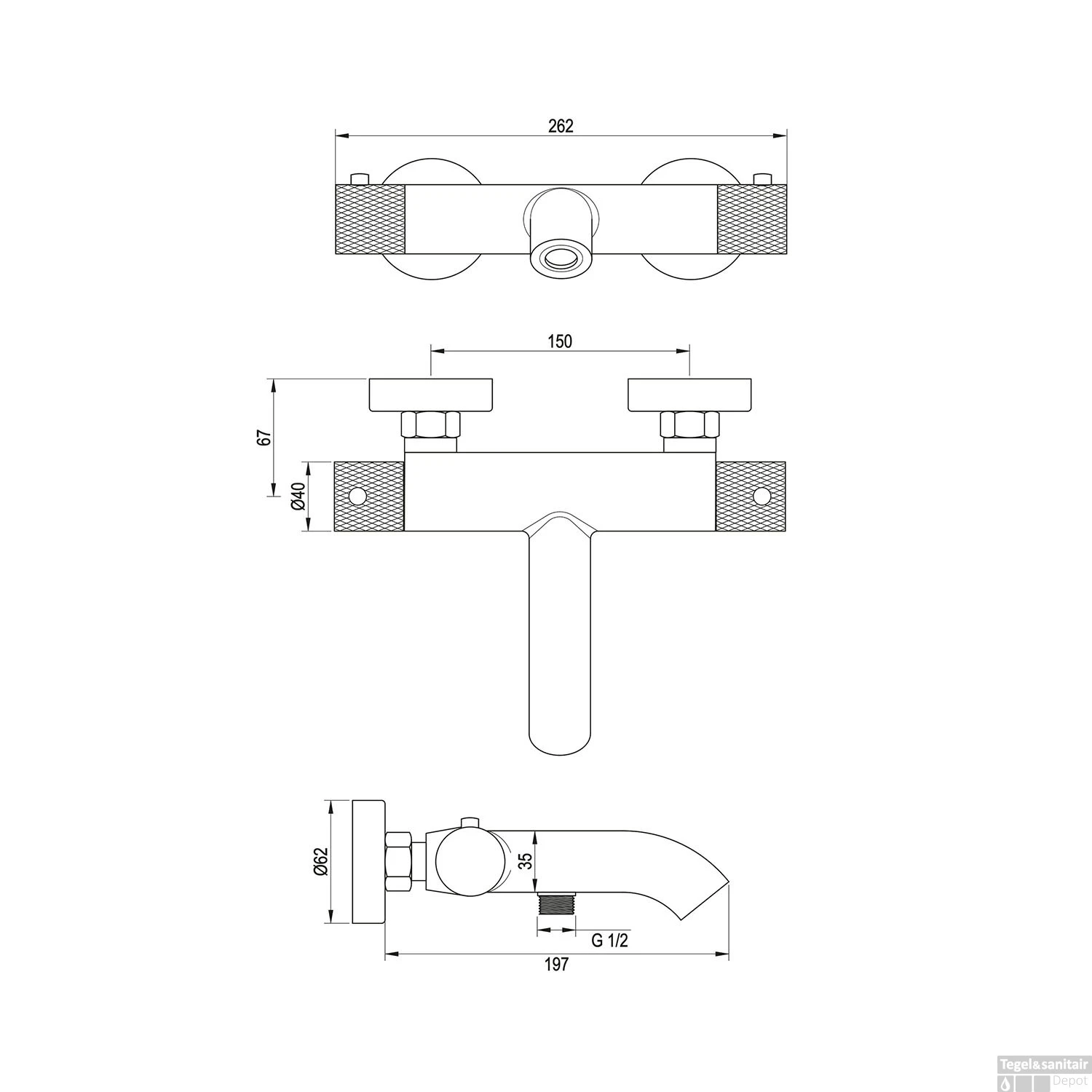 Opbouw Bad- En Douchekraan Brauer Brushed Carving Thermostatisch Geborsteld RVS - Afbeelding 3