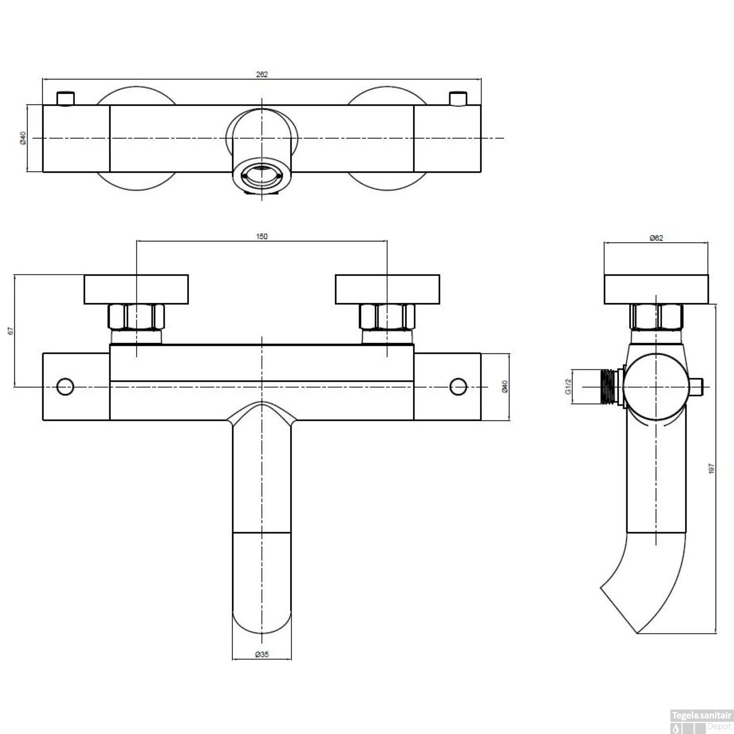 Opbouw Bad- En Douchekraan Brauer Brushed Thermostatisch Geborsteld RVS 5 Opbouw Bad- En Douchekraan Brauer Brushed Thermostatisch Geborsteld RVS - Afbeelding 3