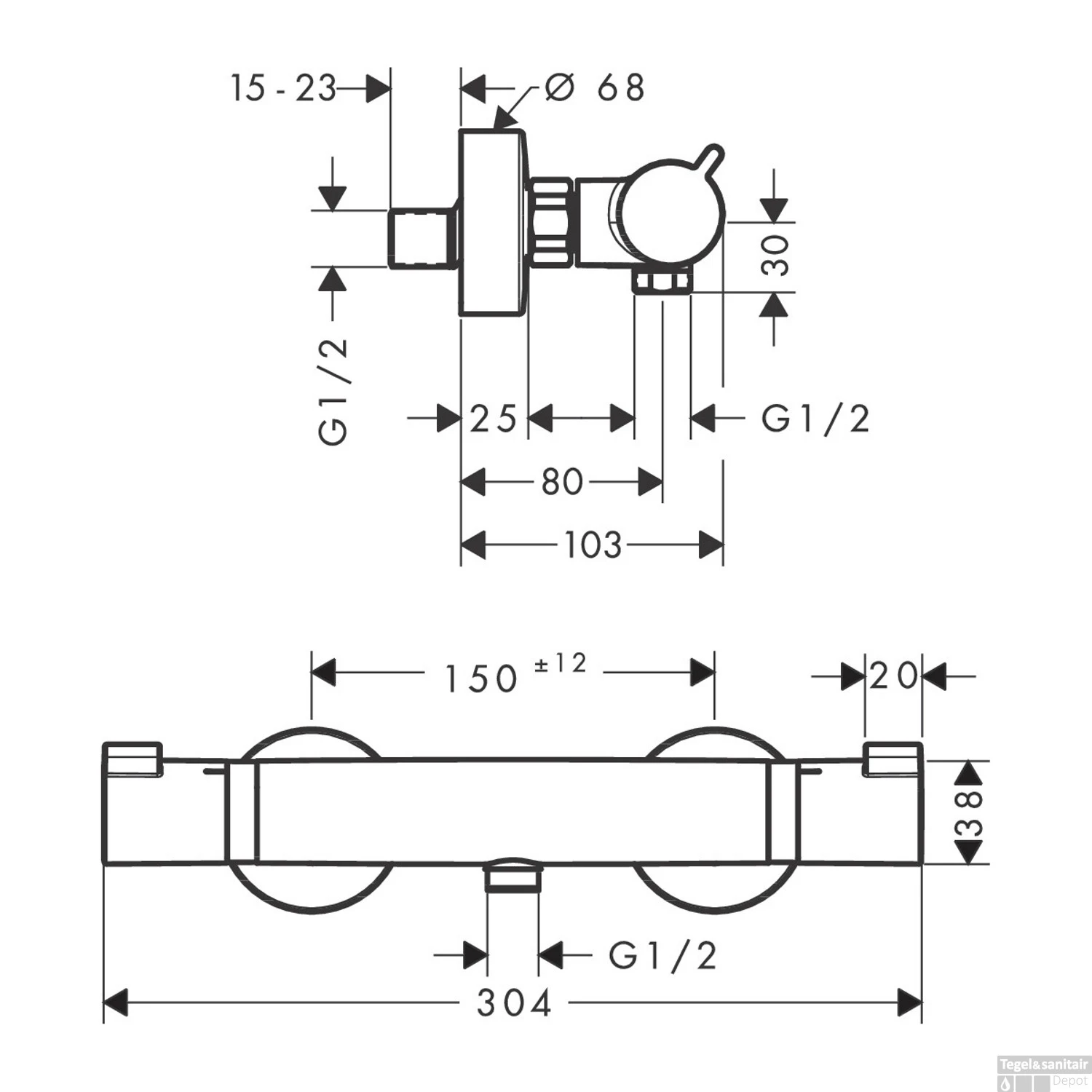 Opbouw Douchethermostaat Ecostat Comfort Hansgrohe Geborsteld Zwart Chroom 4 Opbouw Douchethermostaat Ecostat Comfort Hansgrohe Geborsteld Zwart Chroom - Afbeelding 2