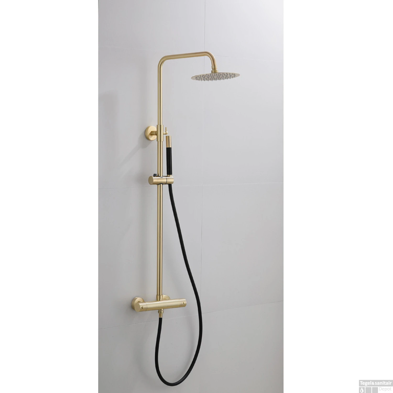 Opbouw Regendouche Set Boss & Wessing Gold Pro Thermostatisch Staaf Handdouche Mat Goud 30 Cm
