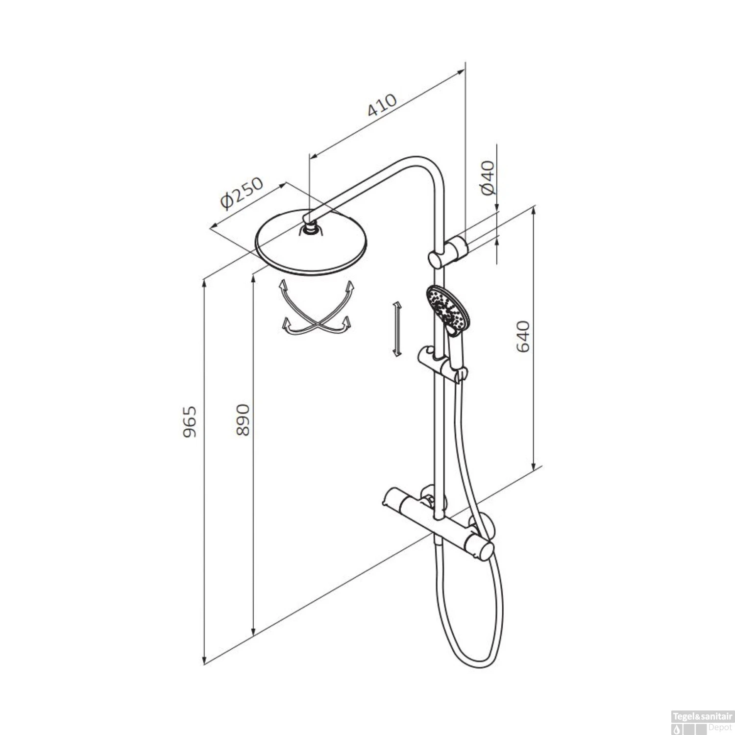 Opbouw Regendouche Set GRB Time Thermostatisch Ronde Hoofddouche Ø25 Cm Wit - Afbeelding 2