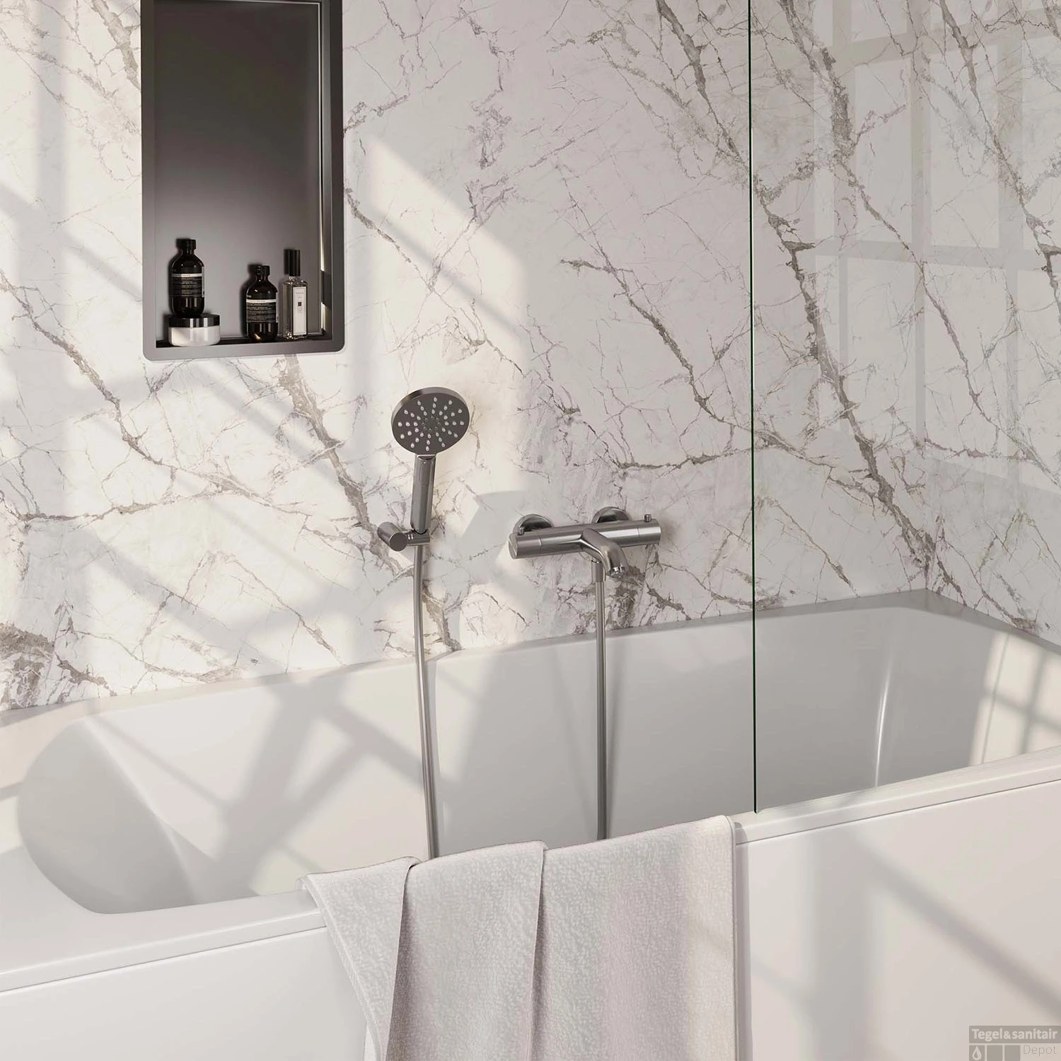 Opbouwset Bad- En Douchekraan Brauer Brushed Edition Thermostatisch Met Wandhouder En Handdouche 3 Standen Geborsteld RVS