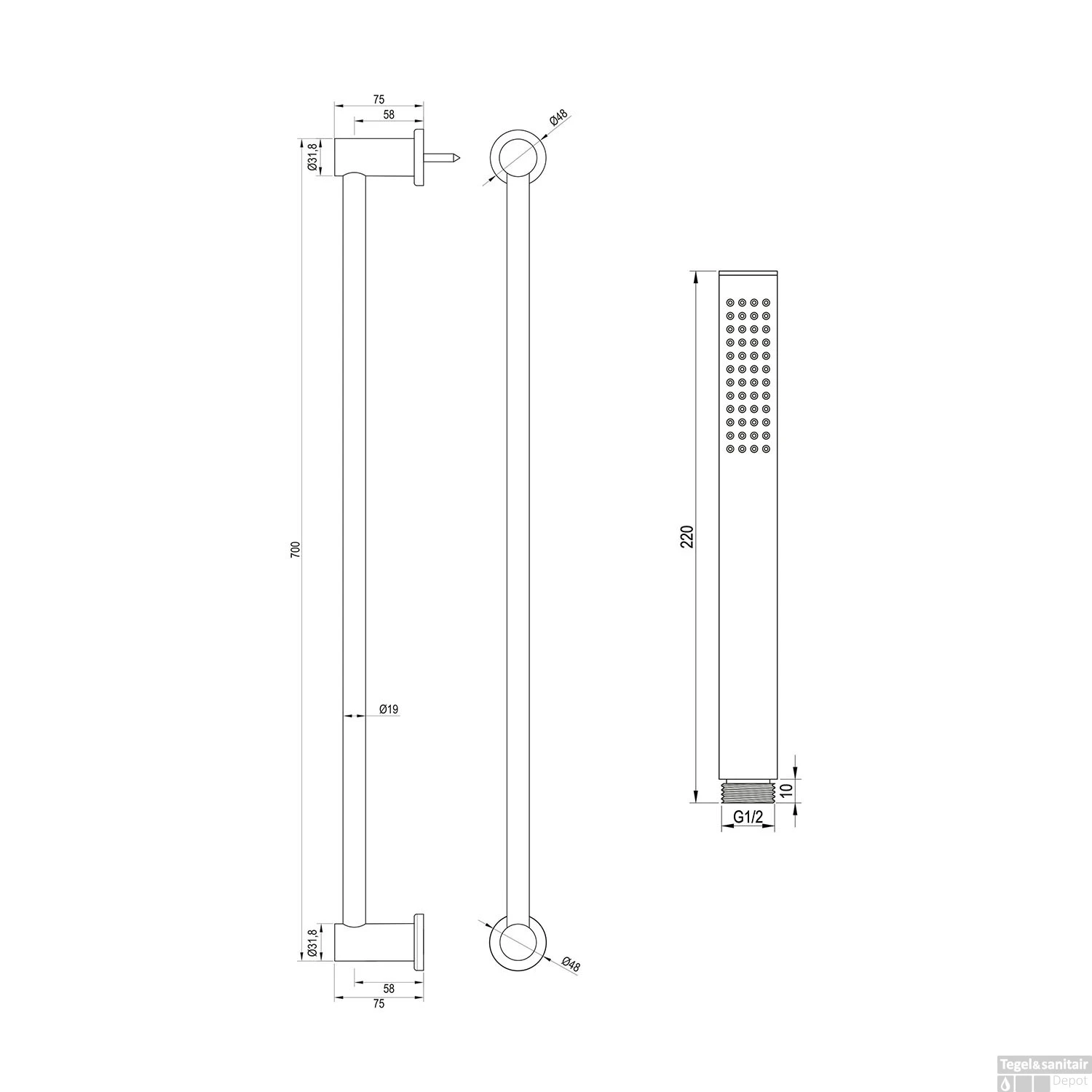 Opbouwset Bad- En Douchekraan Brauer Chrome Carving Thermostatisch Met Glijstang Chroom - Afbeelding 8