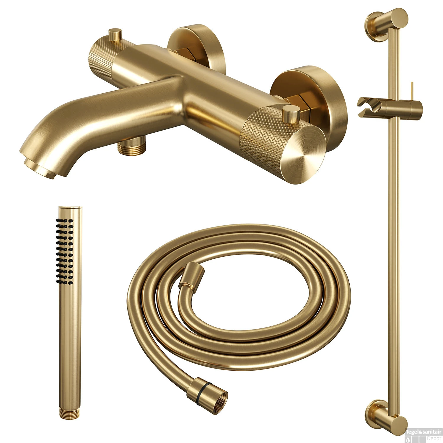 Opbouwset Bad- En Douchekraan Brauer Gold Carving Thermostatisch Met Glijstang Geborsteld Goud 4 Opbouwset Bad- En Douchekraan Brauer Gold Carving Thermostatisch Met Glijstang Geborsteld Goud - Afbeelding 2