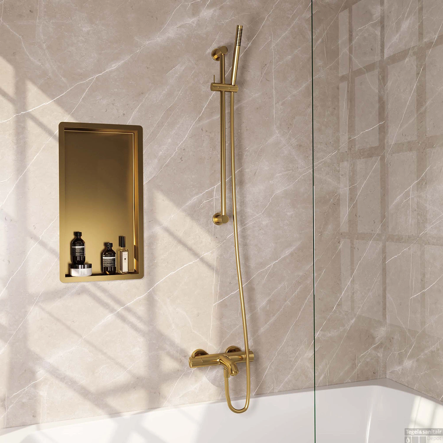 Opbouwset Bad- En Douchekraan Brauer Gold Edition Thermostatisch Met Glijstang Geborsteld Goud