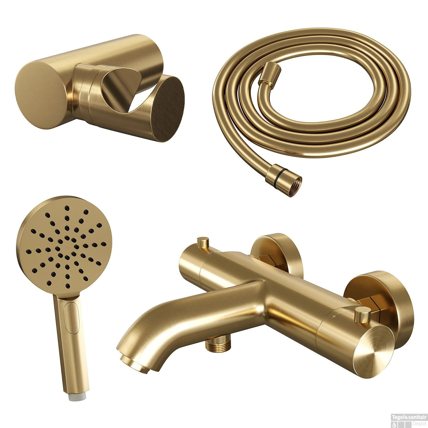 Opbouwset Bad- En Douchekraan Brauer Gold Edition Thermostatisch Met Wandhouder En Handdouche 3 Standen Geborsteld Goud - Afbeelding 2