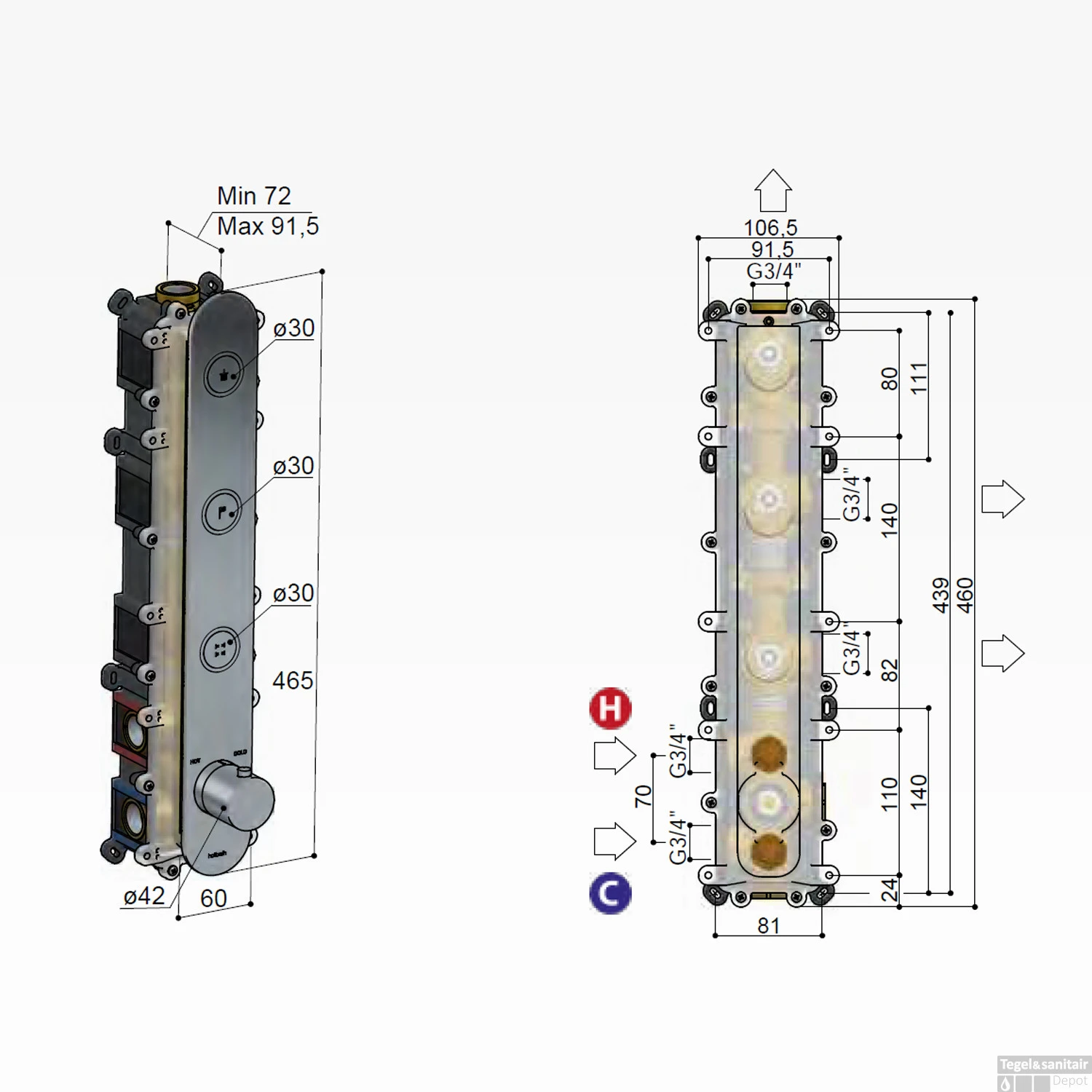 Douchethermostaat Hotbath Cobber Inbouw 3 Pushbuttons Mat Wit (excl. Inbouwdeel) - Afbeelding 3