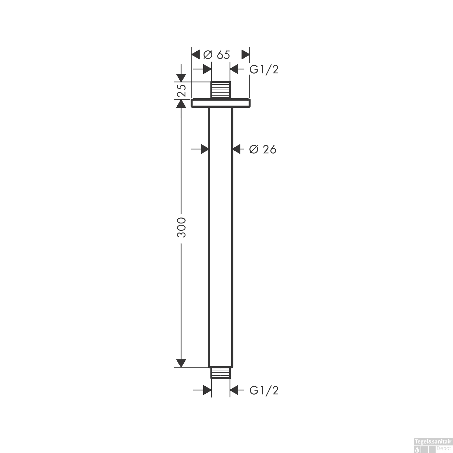 Plafond Aansluiting HansGrohe Vernis Blend 300MM Mat Zwart 4 Plafond Aansluiting HansGrohe Vernis Blend 300MM Mat Zwart - Afbeelding 2