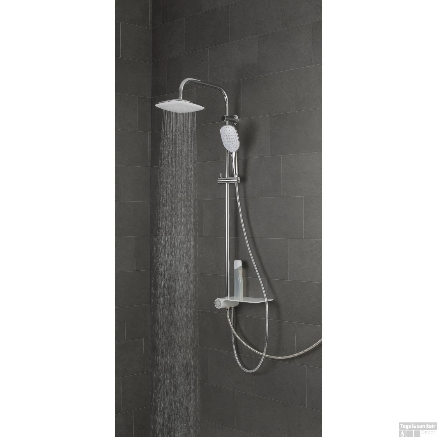 Regendouche Opbouwset Schutte Aquastar 3 Functies Met Zijdelingse Planchet Chroom Wit - Afbeelding 2