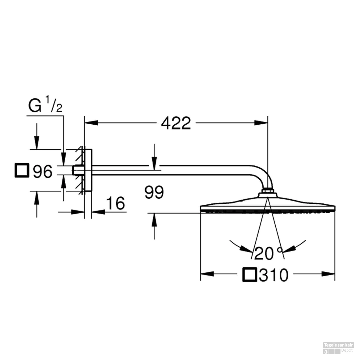 Regendoucheset Grohe Rainshower Mono Cube 31 Cm Met Wandarm Warm Sunset Geborsteld 5 Regendoucheset Grohe Rainshower Mono Cube 31 Cm Met Wandarm Warm Sunset Geborsteld - Afbeelding 4