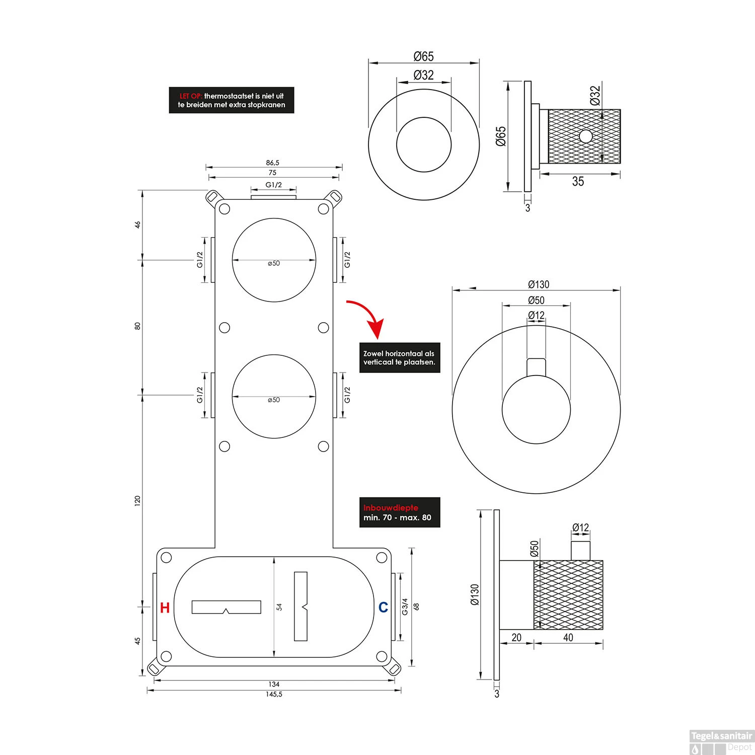 Regendoucheset Inbouw Brauer Black Carving Thermostatisch 20cm Met Plafondarm, Glijstang En Handdouche Staaf Losse Stopkranen Mat Zwart - Afbeelding 13