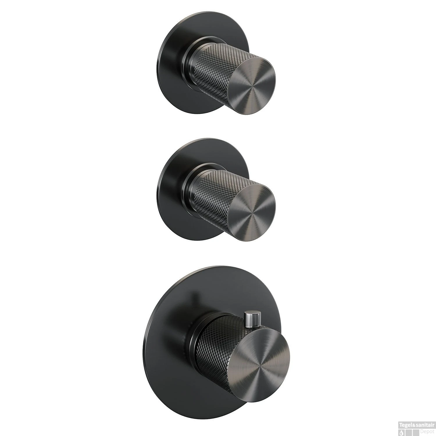 Regendoucheset Inbouw Brauer Gunmetal Carving Thermostatisch 30cm Met Gebogen Wandarm Glijstang Handdouche Staaf Losse Stopkranen Geborsteld Gunmetal - Afbeelding 5