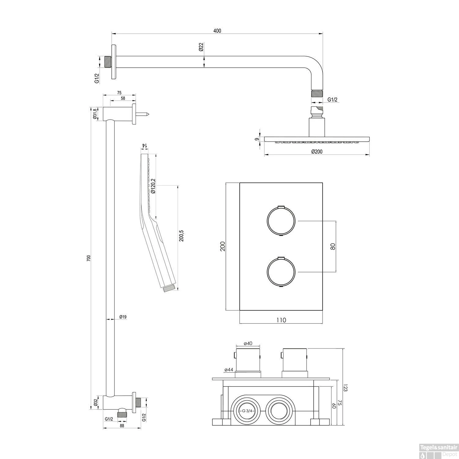 Brauer Inbouw Regendouche | Gunmetal Edition | 20cm Stortdouche Met Gebogen Wandarm En Handdouche | Geborsteld Gunmetal 13 Brauer Inbouw Regendouche | Gunmetal Edition | 20cm Stortdouche Met Gebogen Wandarm En Handdouche | Geborsteld Gunmetal - Afbeelding 11