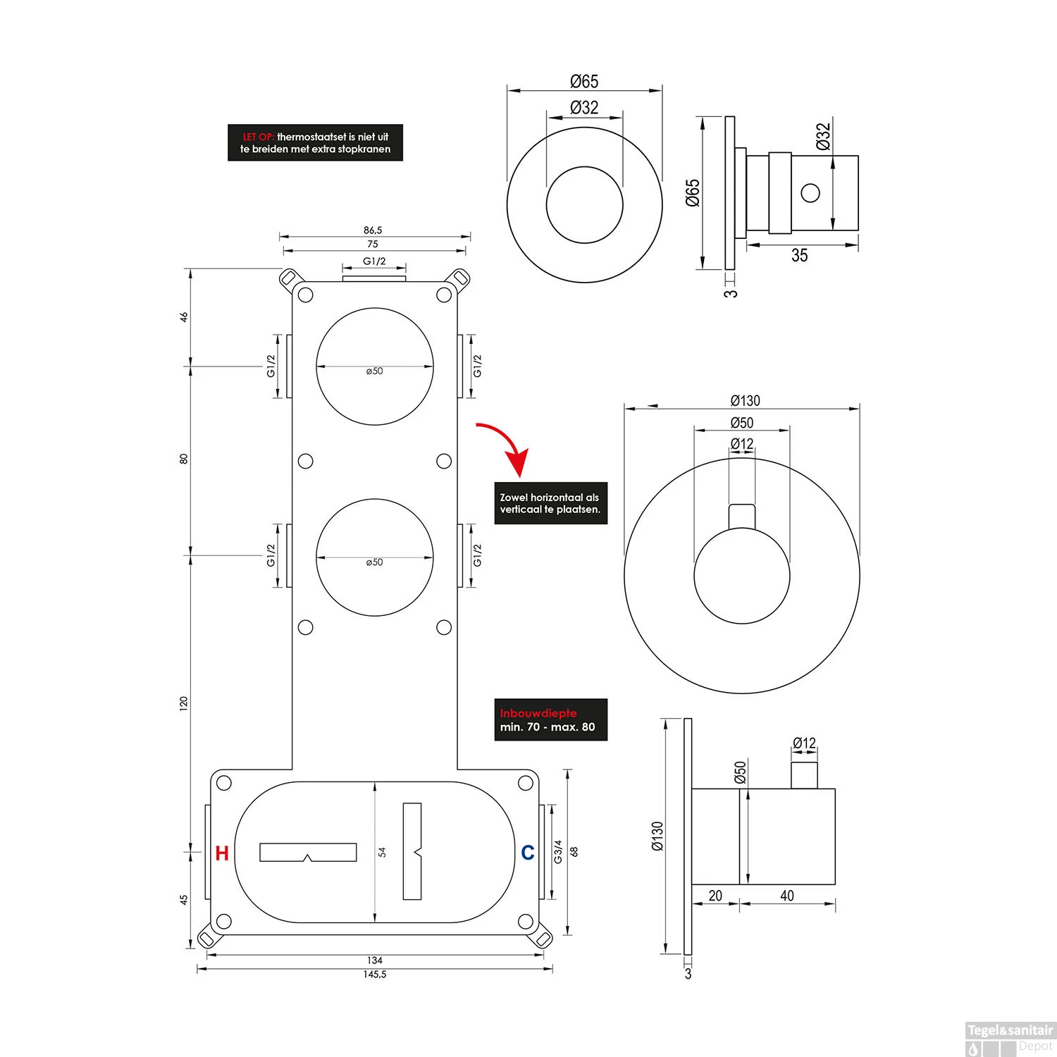 Regendoucheset Inbouw Brauer Gunmetal Edition Thermostatisch 20cm Met Plafondarm, Glijstang En Handdouche Staaf Losse Stopkranen Geborsteld Gunmetal - Afbeelding 11