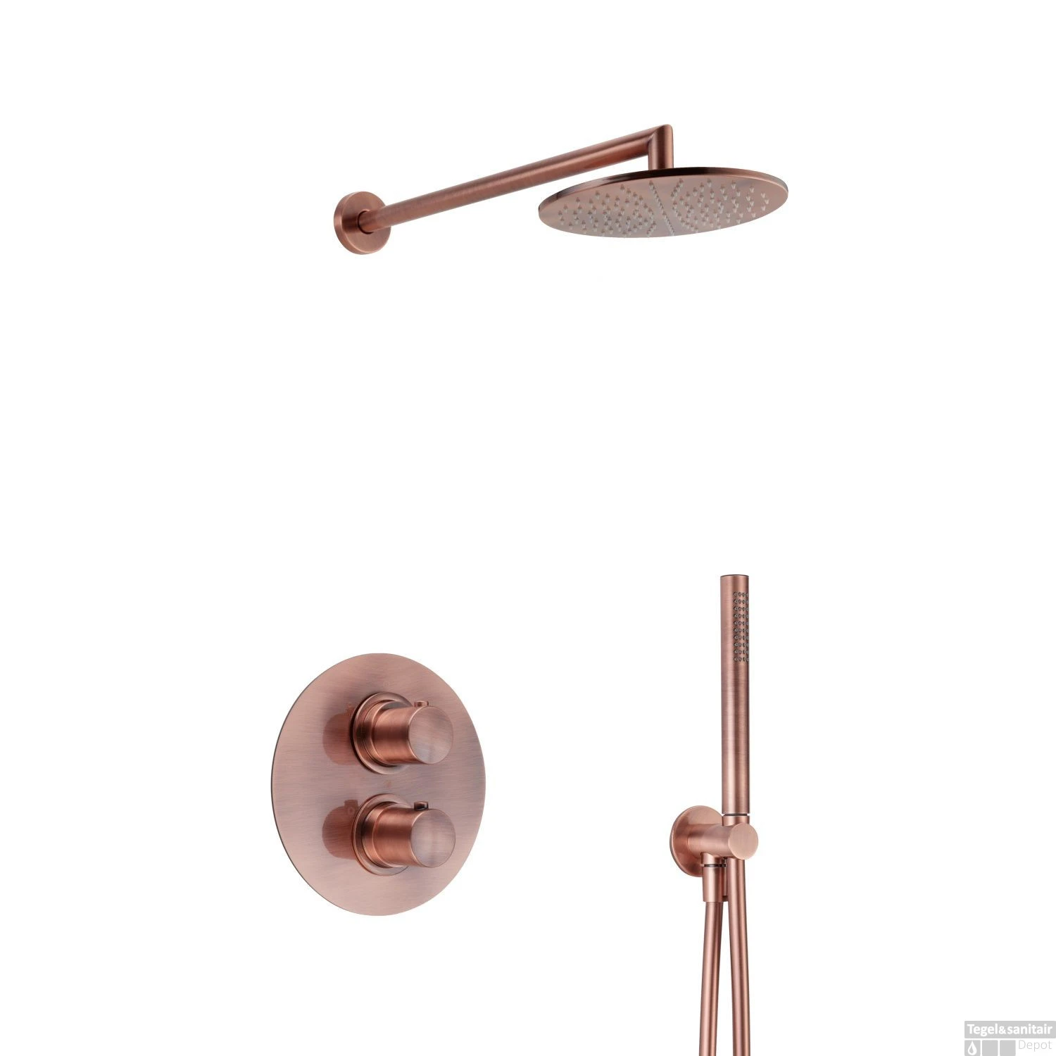 Regendoucheset Inbouw Salenzi Giro R Muur Uitloop Gegalvaniseerd Geborsteld Koper 30 Cm