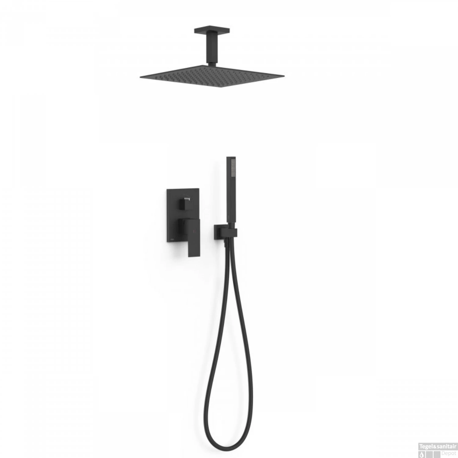 Regendoucheset Inbouw Tres Cuadro Exclusive Met Plafondarm En Handdoucheset Met Staafhanddouche Mat Zwart