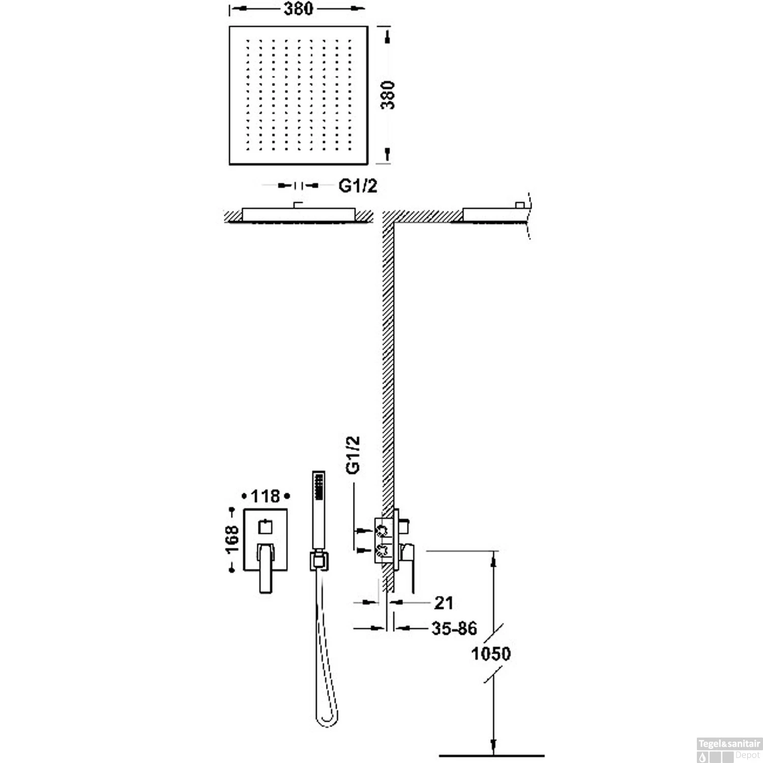 Regendoucheset Inbouw Tres Slim Exclusive Met Plafonddouche En Handdoucheset Met Staafhanddouche Chroom 4 Regendoucheset Inbouw Tres Slim Exclusive Met Plafonddouche En Handdoucheset Met Staafhanddouche Chroom - Afbeelding 2