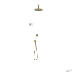 Regendoucheset Tres Clasic Inbouw Elektronische Thermostaat Incl. Handddouche Plafondarm Verouderd Messing Mat