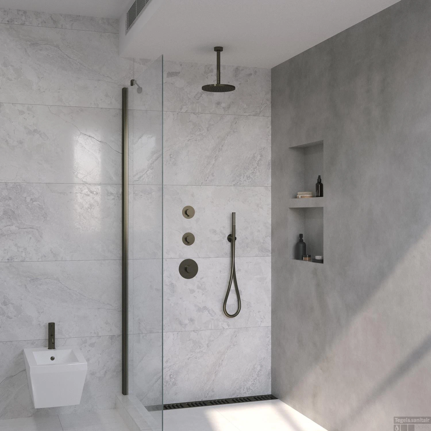 Regendoucheset Wiesbaden Dreams Met Inbouwdeel En Plafonduitloop Gunmetal 4 Regendoucheset Wiesbaden Dreams Met Inbouwdeel En Plafonduitloop Gunmetal - Afbeelding 2