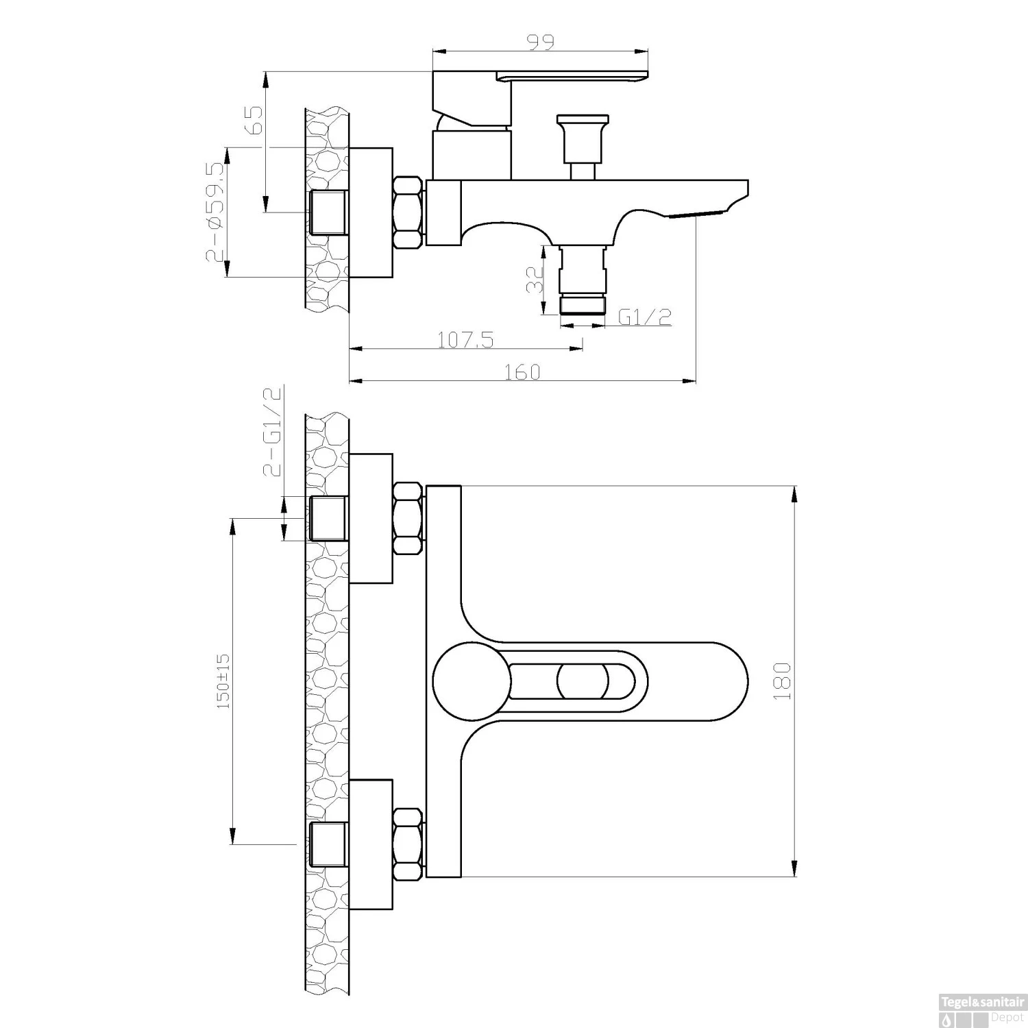 Sanimar Palermo Douchemengkraan 18x16 Cm Messing Chroom 4 Sanimar Palermo Douchemengkraan 18x16 Cm Messing Chroom - Afbeelding 2