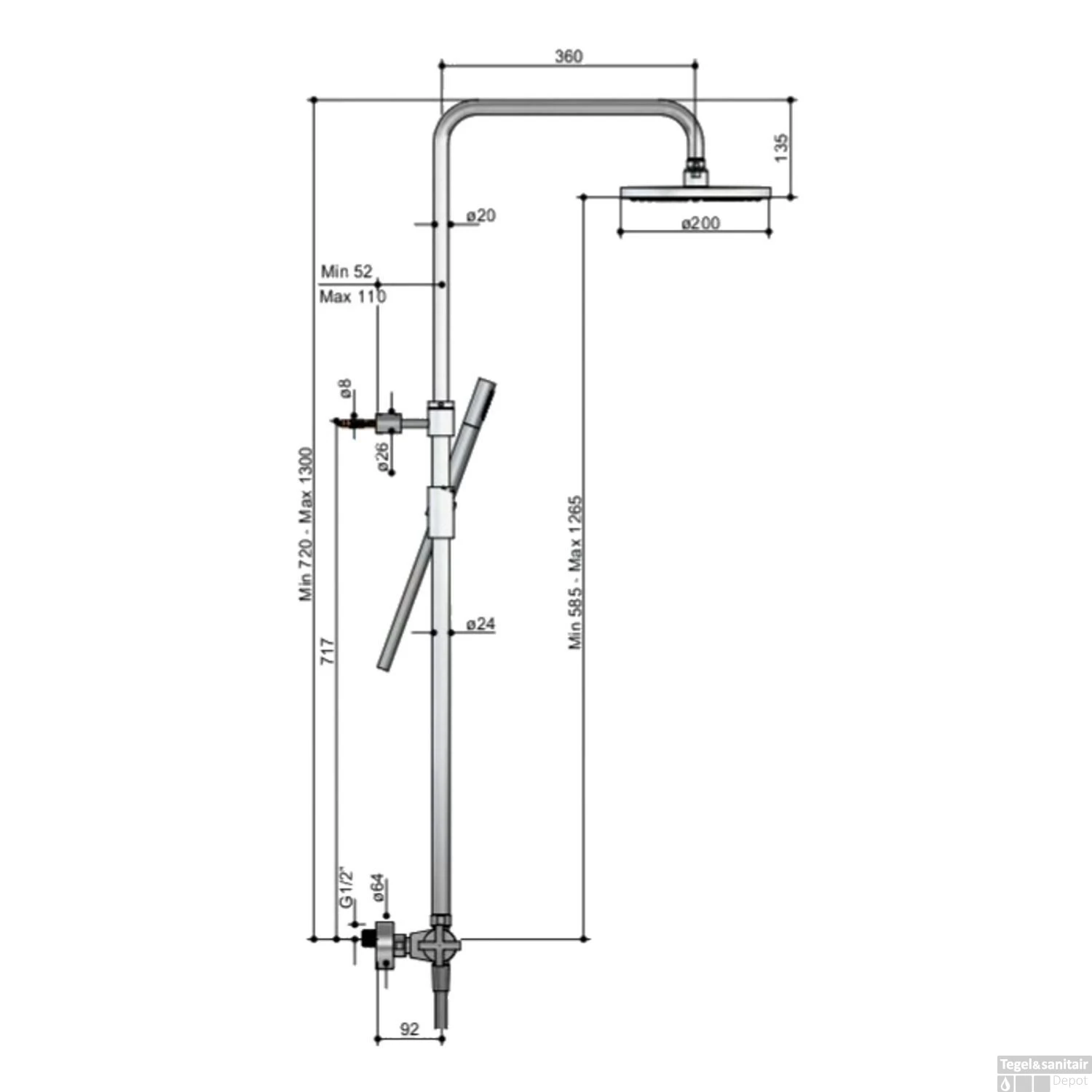 Regendoucheset Hotbath Get Together Chap Opbouw Thermostatisch Geborsteld Nikkel 4 Regendoucheset Hotbath Get Together Chap Opbouw Thermostatisch Geborsteld Nikkel - Afbeelding 2