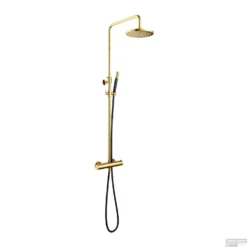 Doucheset Hotbath Cobber Met Ronde Handdouche En 30 Cm Hoofddouche Gepolijst Messing PVD