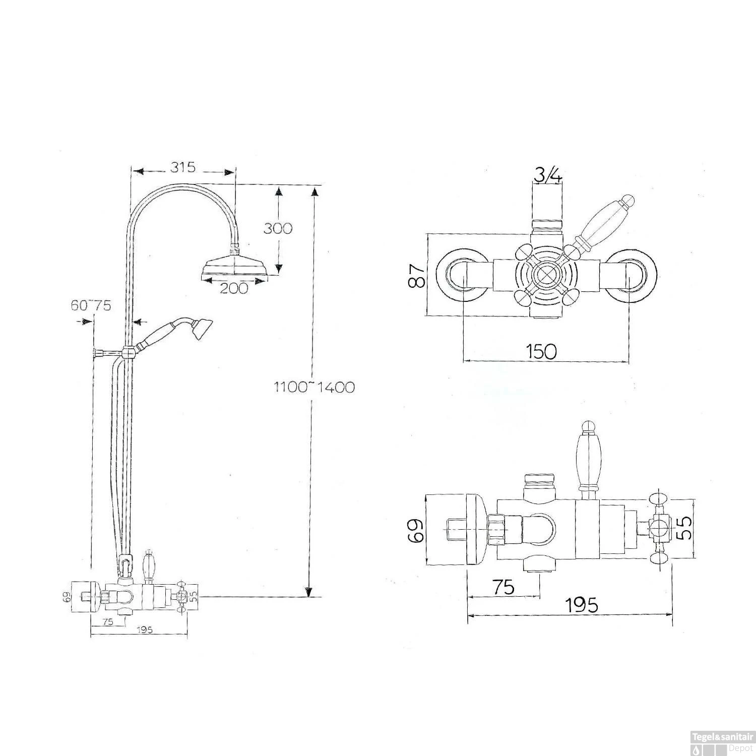 Regendoucheset Opbouw Sapho Antea Compleet Thermostatische Ø 20 Cm Brons 7 Regendoucheset Opbouw Sapho Antea Compleet Thermostatische Ø 20 Cm Brons - Afbeelding 5