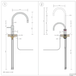 Quooker Cube Nordic Round Twintaps Chroom Met Pro3-VAQ Boiler -Exporteren Badkamer Top Winkel technische tekening nordic round 7