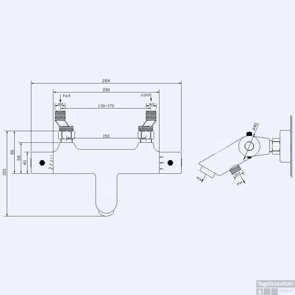 Thermostaatkraan Wiesbaden Rio Badkraan Geborsteld Staal 4 Thermostaatkraan Wiesbaden Rio Badkraan Geborsteld Staal - Afbeelding 2