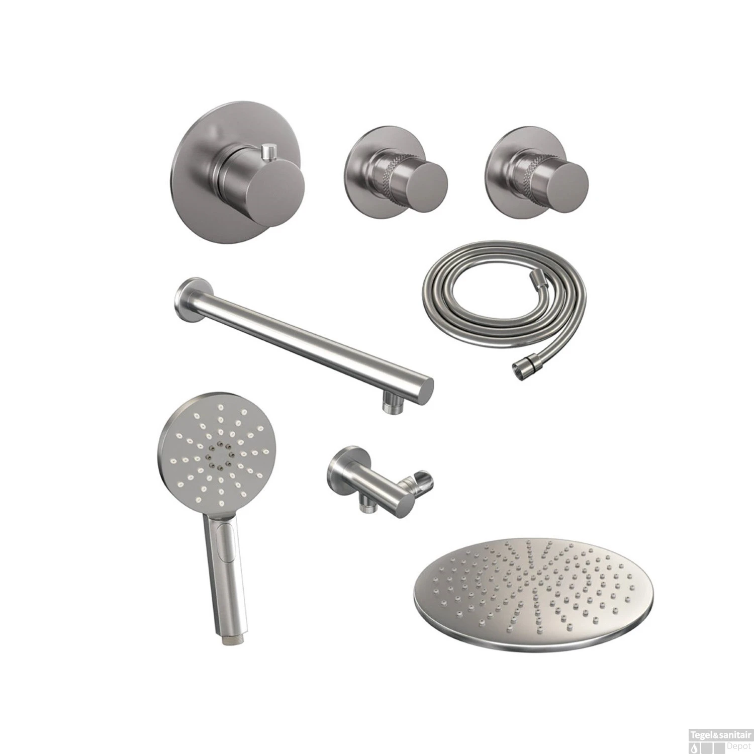 Thermostatisch Inbouwdoucheset Brauer Brushed 30cm Hoofddouche Wandarm 3 Standen Handdouche Geborsteld RVS - Afbeelding 2