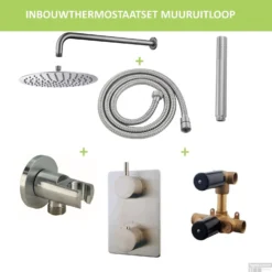 Thermostatisch Inbouwdoucheset BWS Muuruitloop Rond 20 Cm Geborsteld RVS