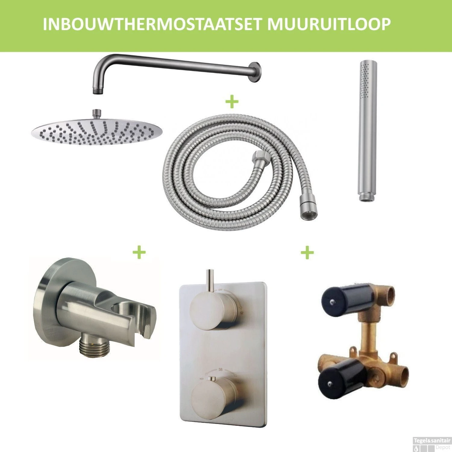 Thermostatisch Inbouwdoucheset BWS Muuruitloop Rond 20 Cm Geborsteld RVS 3 Thermostatisch Inbouwdoucheset BWS Muuruitloop Rond 20 Cm Geborsteld RVS