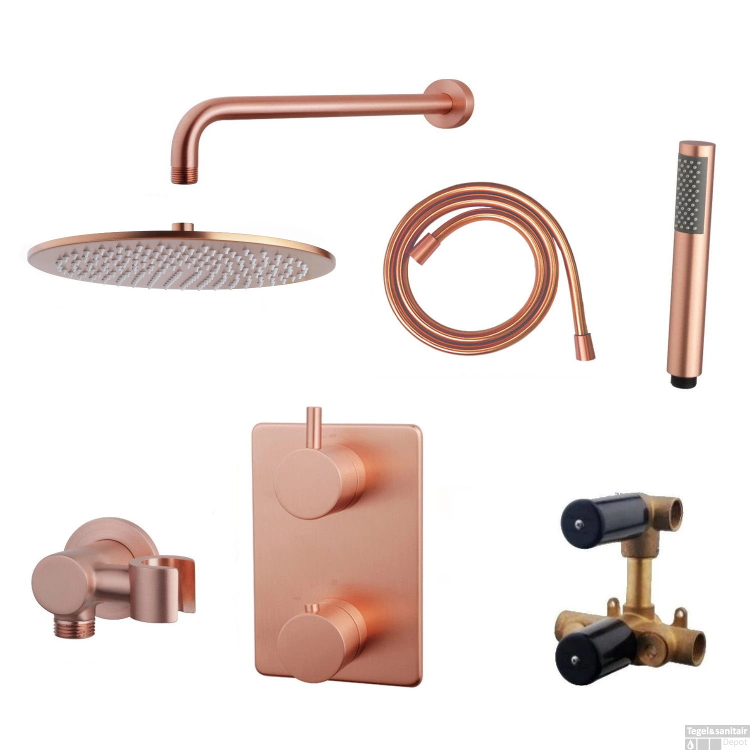 Thermostatisch Inbouwdoucheset BWS Muuruitloop Rond 30 Cm Geborsteld Koper 4 Thermostatisch Inbouwdoucheset BWS Muuruitloop Rond 30 Cm Geborsteld Koper - Afbeelding 2