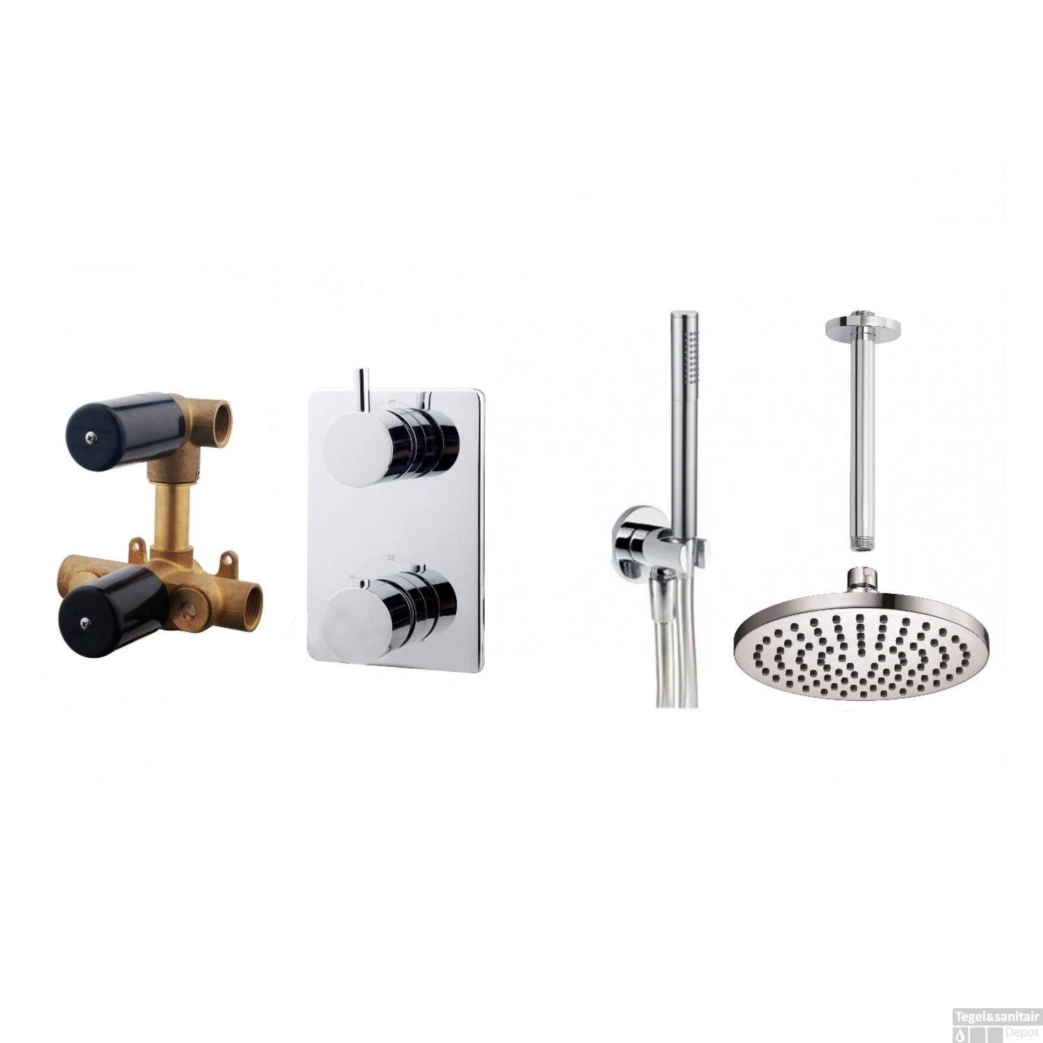 Thermostatische Inbouw Regendouche Set Wiesbaden Type 101 Plafondarm 20 Cm Rond Incl. Inbouwdeel - Afbeelding 15