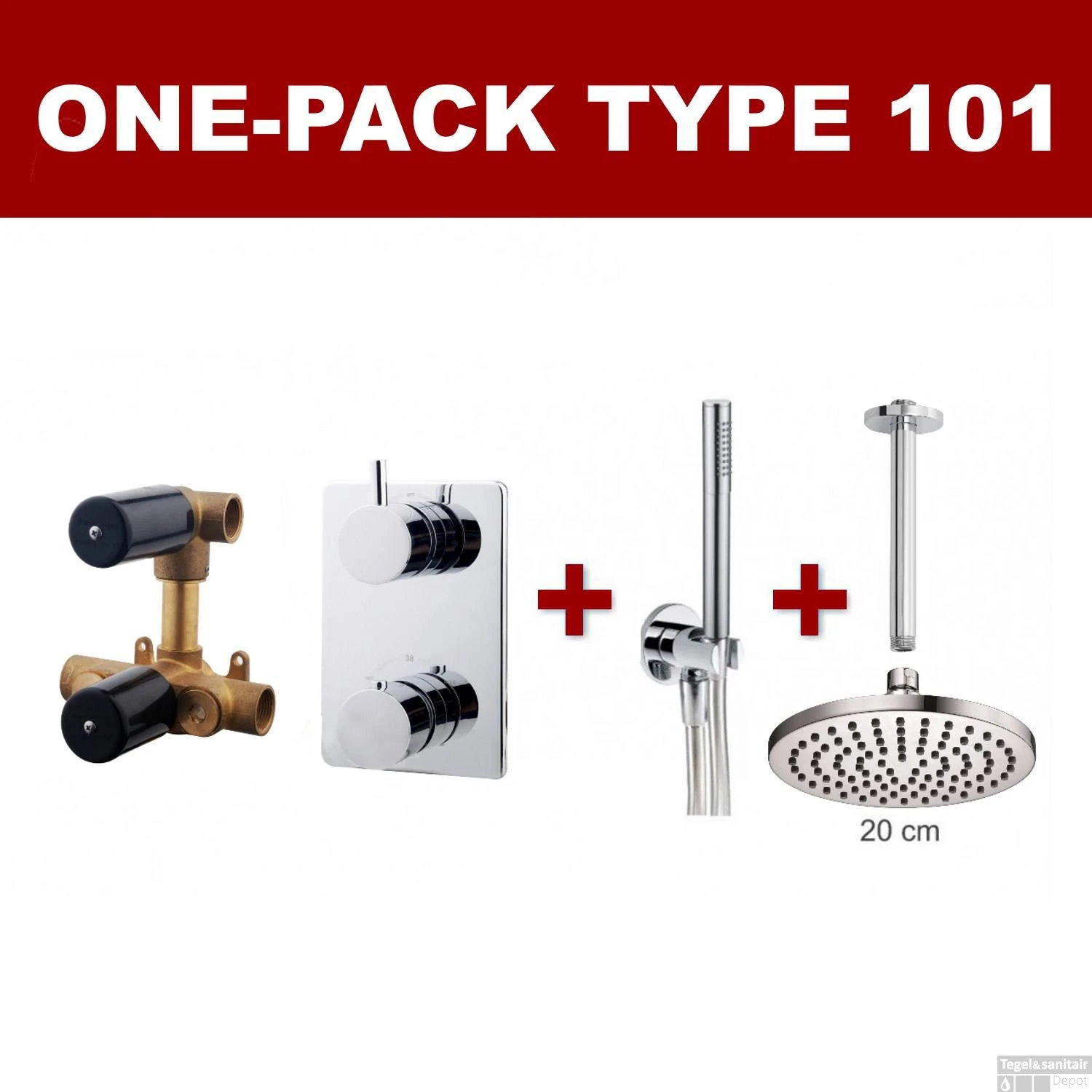 Thermostatische Inbouw Regendouche Set Wiesbaden Type 101 Plafondarm 20 Cm Rond Incl. Inbouwdeel