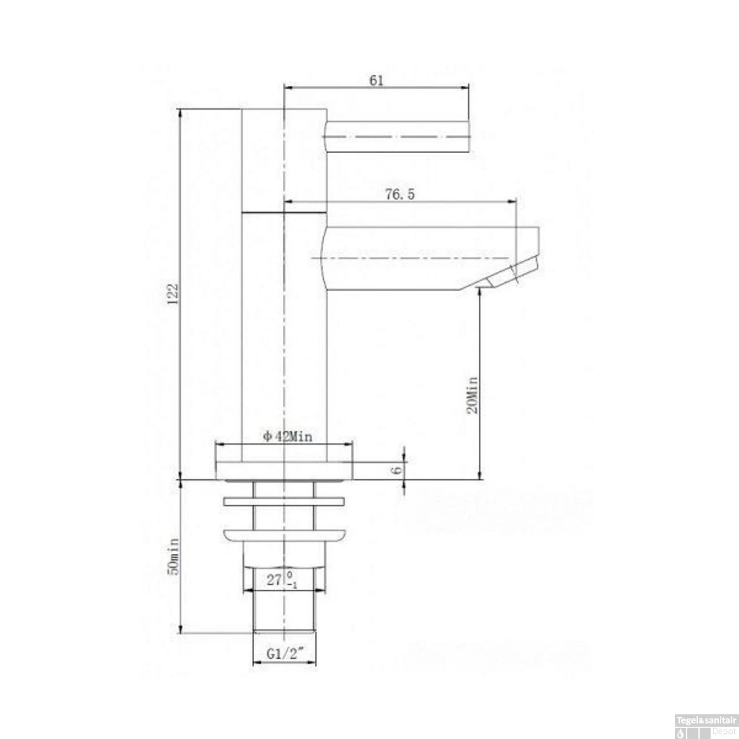 BWS Danu Toiletkraan 1/2'' RVS Look Met Keramisch Binnenwerk 5 BWS Danu Toiletkraan 1/2'' RVS Look Met Keramisch Binnenwerk - Afbeelding 3