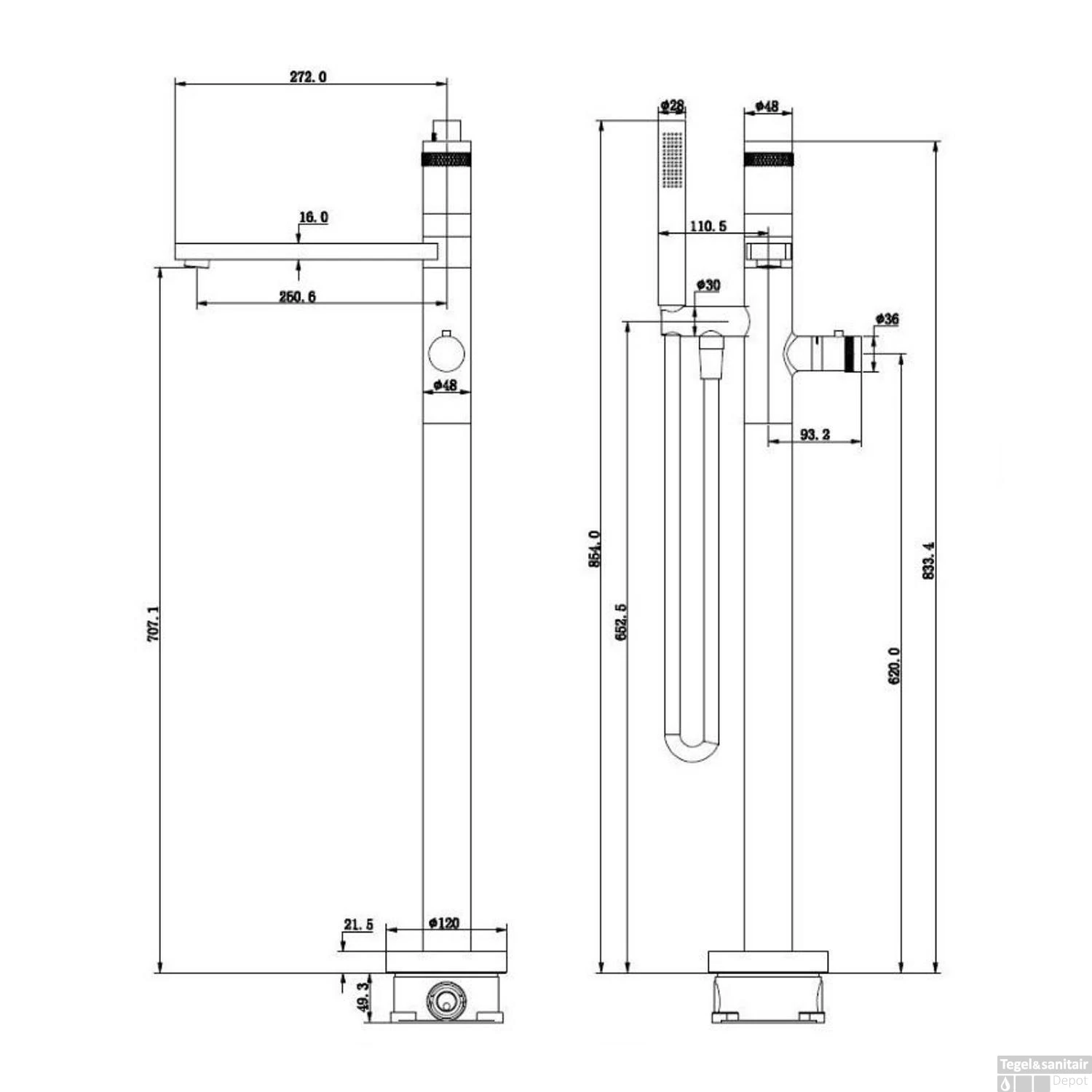 Vrijstaand Bad Thermostaatkraan Wiesbaden Sphere 83.3 Cm Compleet Chroom 4 Vrijstaand Bad Thermostaatkraan Wiesbaden Sphere 83.3 Cm Compleet Chroom - Afbeelding 2