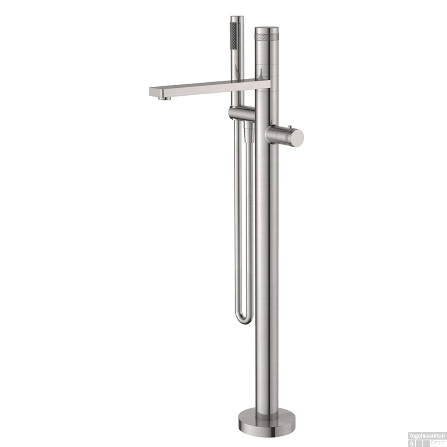 Vrijstaand Bad Thermostaatkraan Wiesbaden Sphere 83.3 Cm Compleet Geborsteld Staal