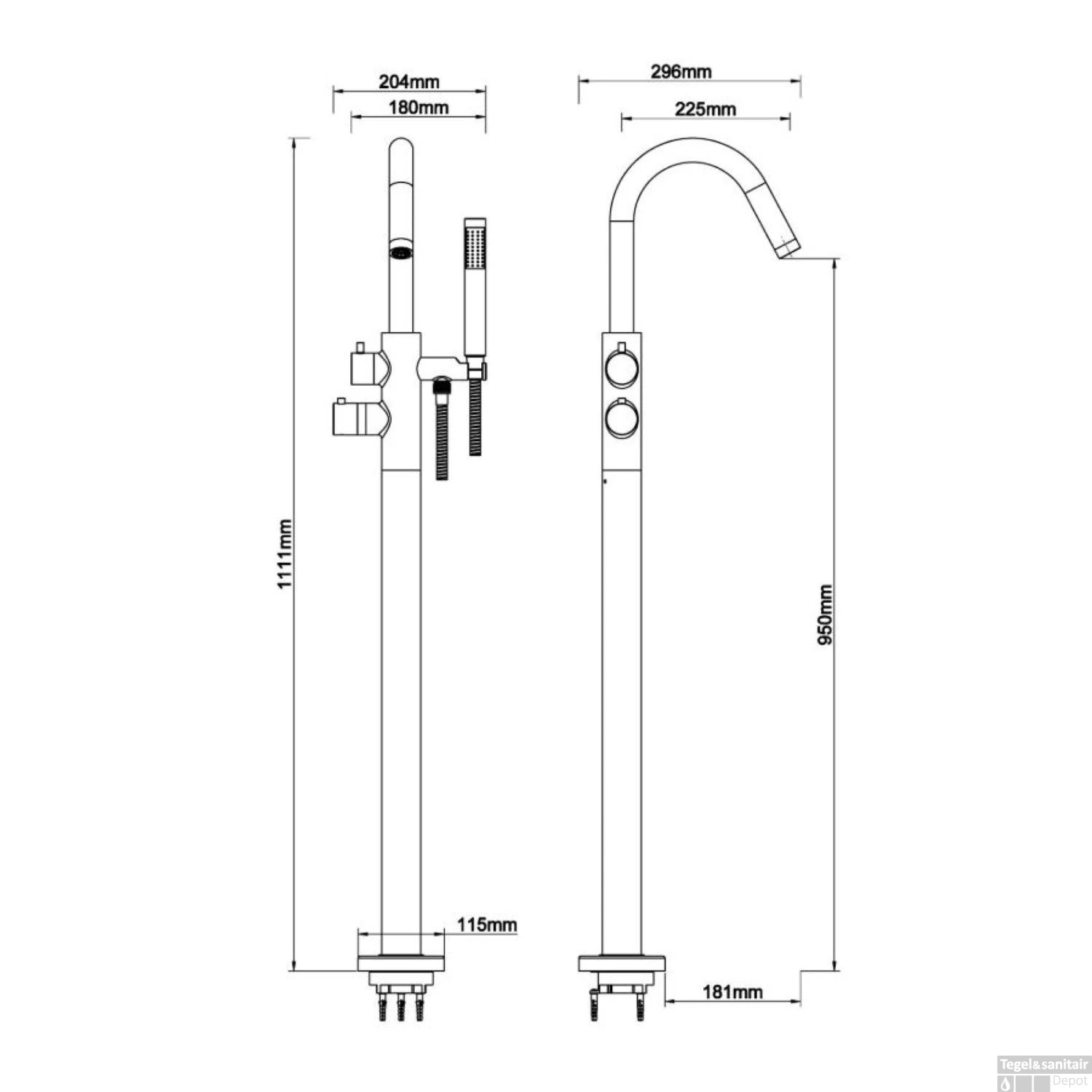 Vrijstaande Badkraan Boss & Wessing Cemal Thermostatisch Geborsteld Staal 4 Vrijstaande Badkraan Boss & Wessing Cemal Thermostatisch Geborsteld Staal - Afbeelding 2