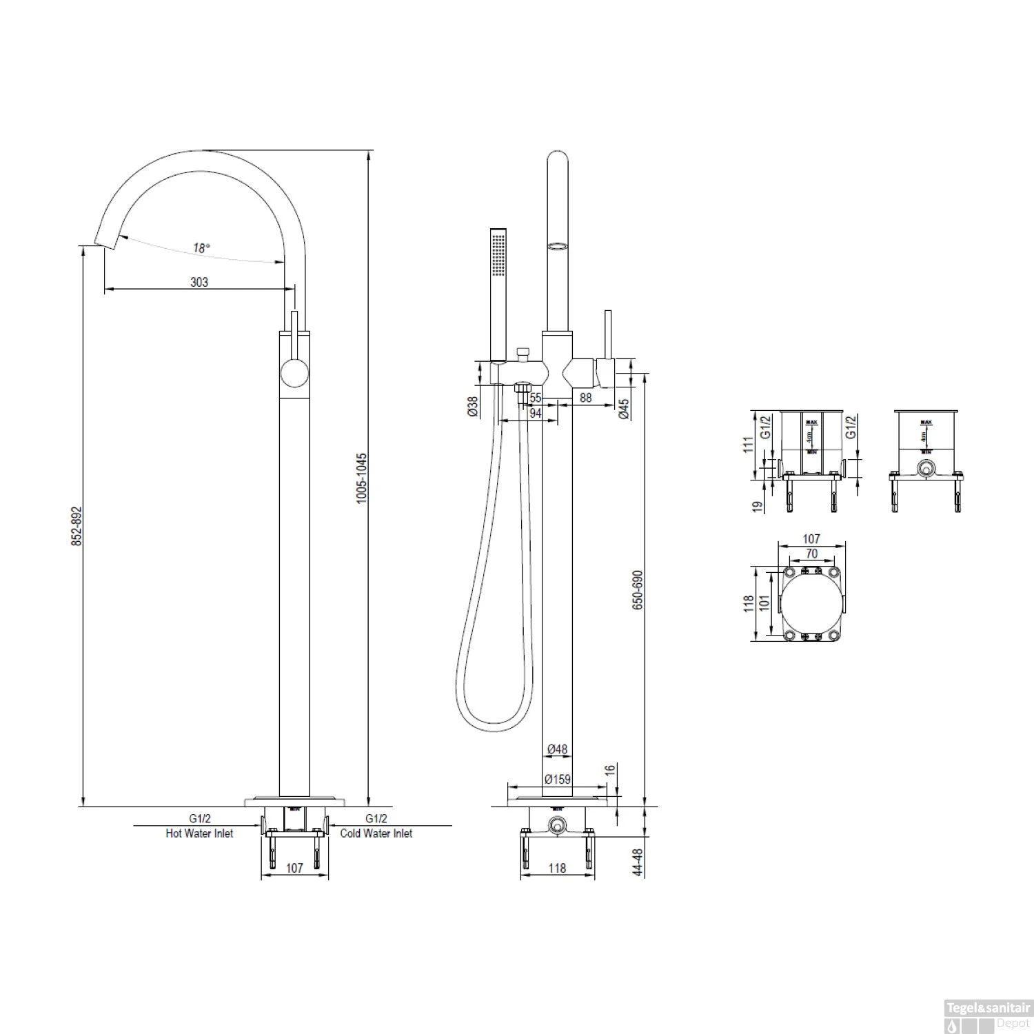 Vrijstaande Badkraan Brauer Chrome Met Handdouche Staafmodel Chroom 5 Vrijstaande Badkraan Brauer Chrome Met Handdouche Staafmodel Chroom - Afbeelding 3