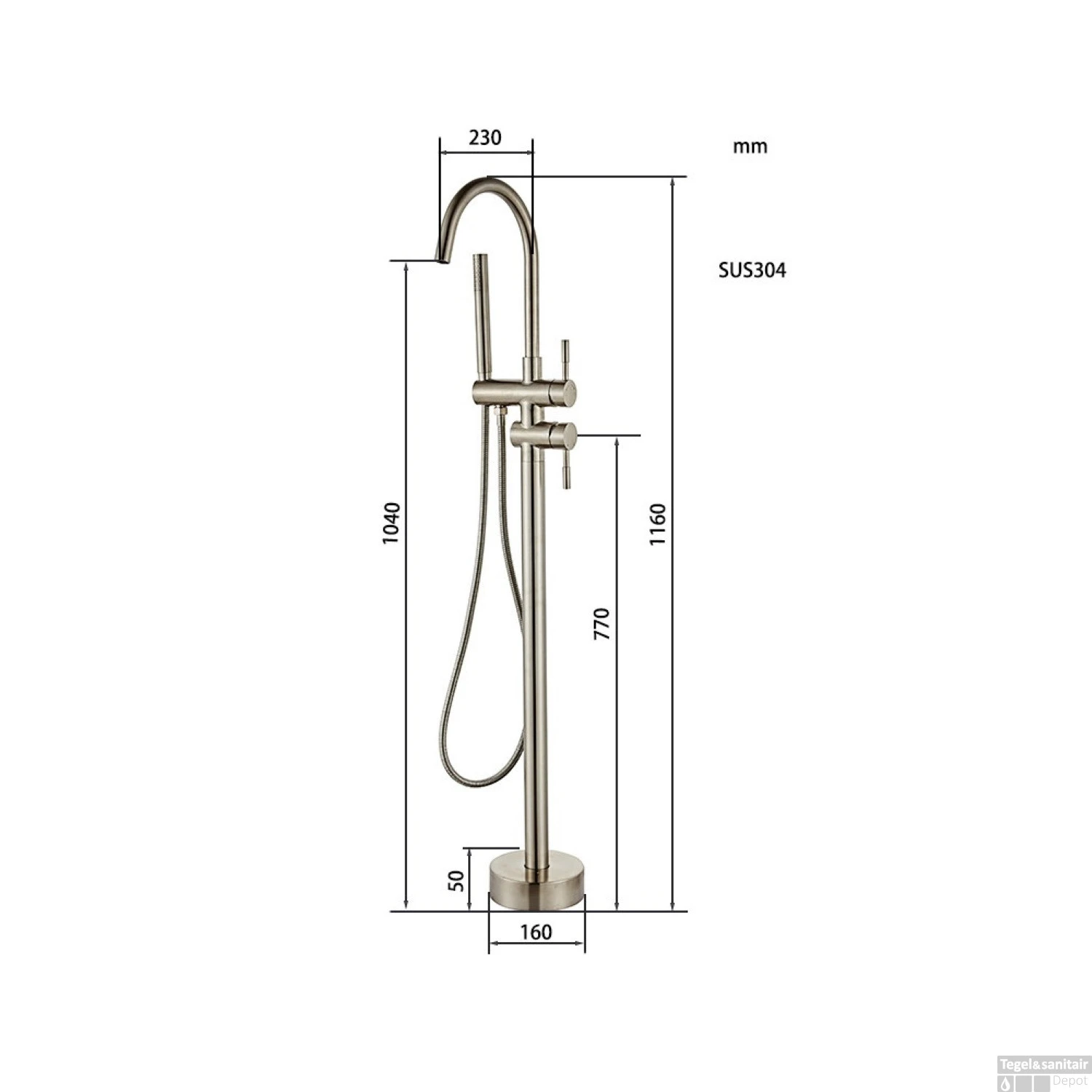 Vrijstaande Badkraan Boss & Wessing Exclusive Pro Met Mat Zwarte Handdoucheset RVS 5 Vrijstaande Badkraan Boss & Wessing Exclusive Pro Met Mat Zwarte Handdoucheset RVS - Afbeelding 3