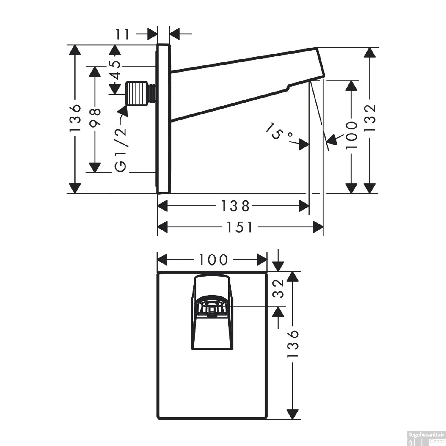 Wandaansluiting HansGrohe Pulsify Voor Hoofddouche 26 Cm Mat Wit 4 Wandaansluiting HansGrohe Pulsify Voor Hoofddouche 26 Cm Mat Wit - Afbeelding 2