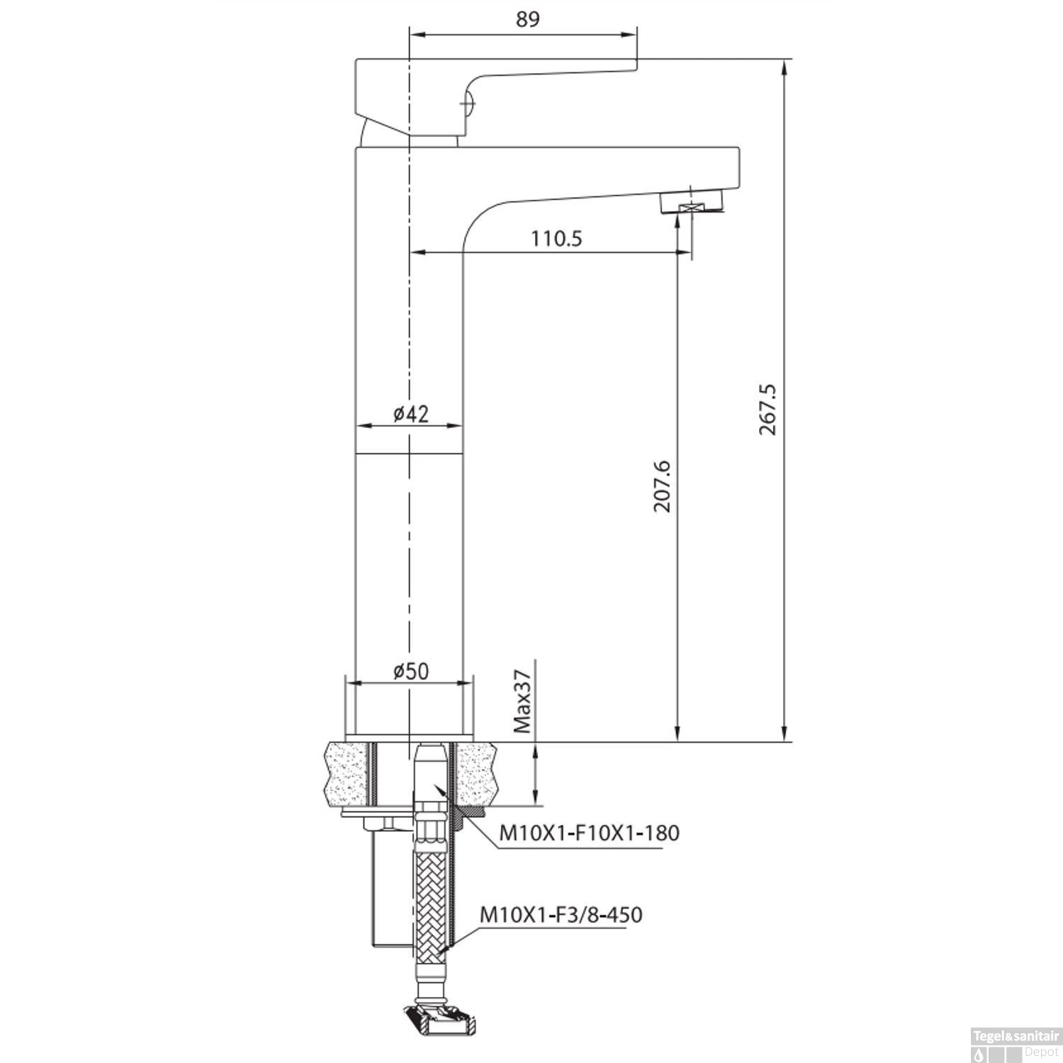 Wastafelkraan Boss & Wessing Sharp Verhoogde Mengkraan Goud 4 Wastafelkraan Boss & Wessing Sharp Verhoogde Mengkraan Goud - Afbeelding 2