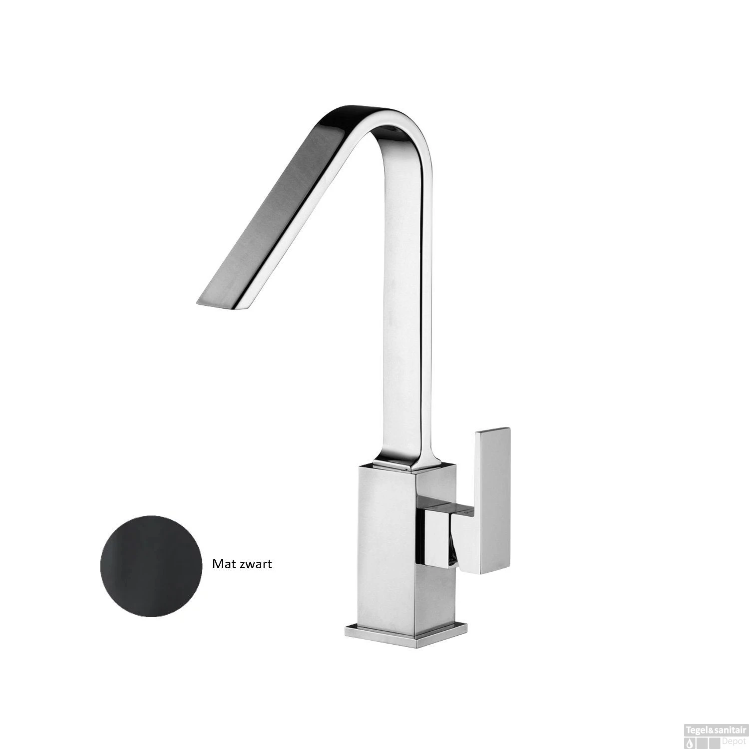 Wastafelkraan Sanimex Giulini Hoge Uitloop Zonder Pop-Up Mat Zwart